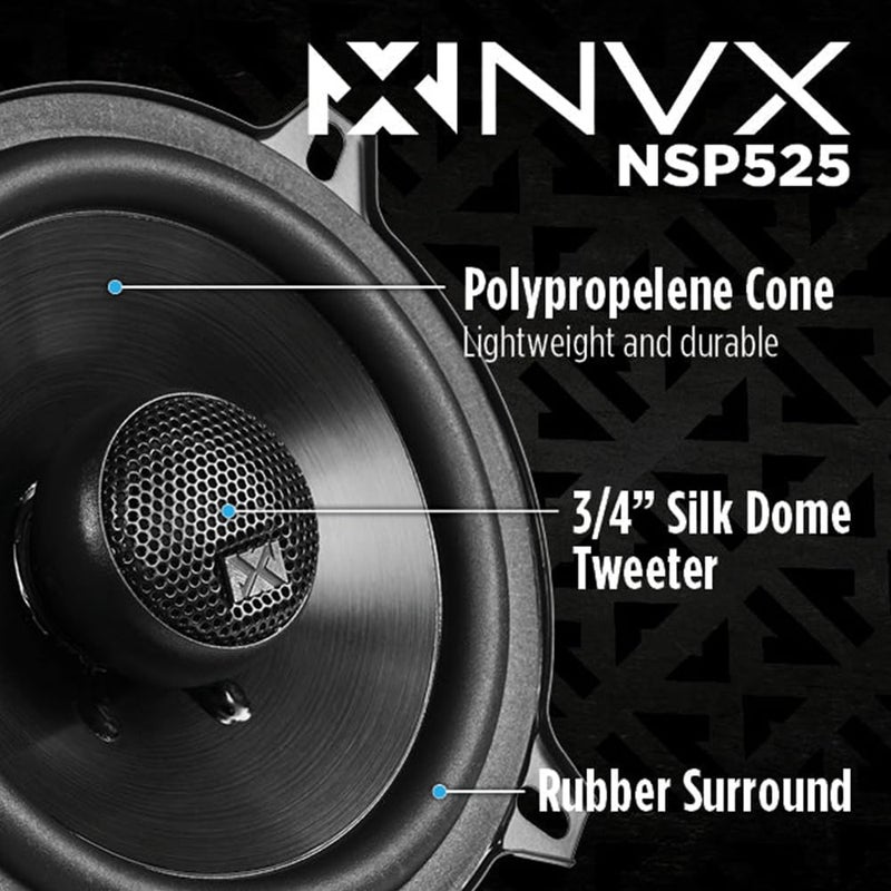 NVX NSP525 5.25" Car Speakers, 480W Max, 160W RMS, 2-Way Coaxial w/Silk Dome Tweeters & Built-in X-Overs, Easy to Install in Cars/Trucks/Doors (Pair) - Image 2